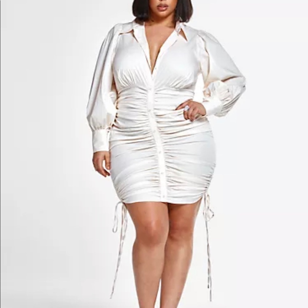 Ivory (champagne) drawstring shirt dress